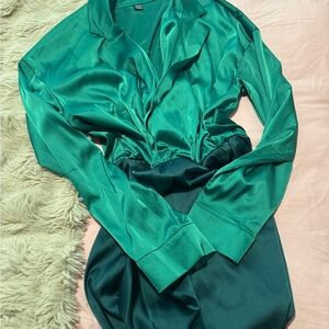 SHEIN Teal Satin Top